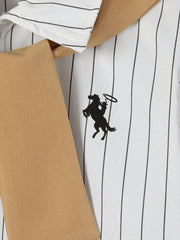 3pcs Big Boys Striped Shirt, Pants & Shawl Set - Ivory & Black