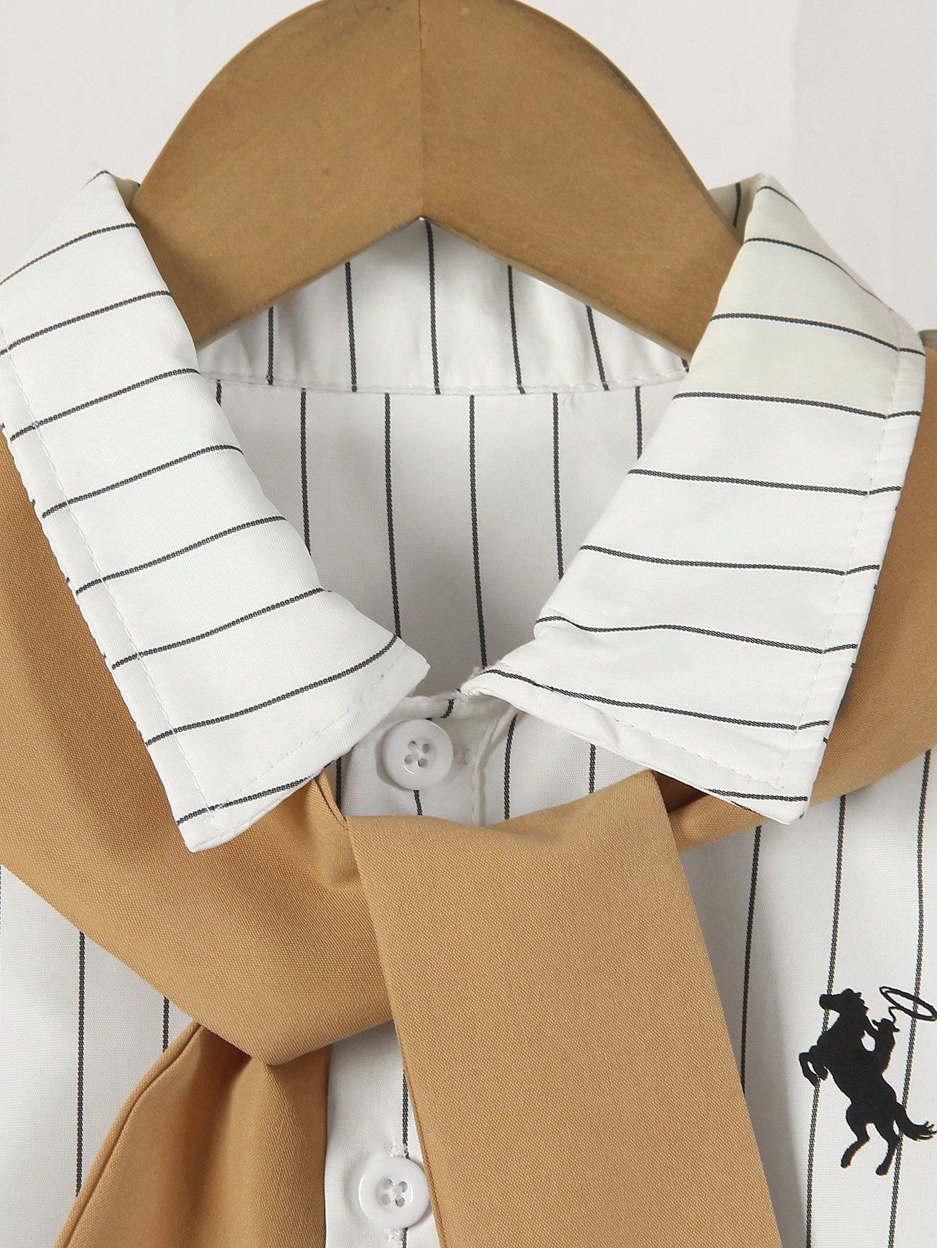 3pcs Big Boys Striped Shirt, Pants & Shawl Set - Ivory & Black