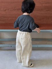 Boys Wide-Leg Elasticated Waist Denim Trousers - Ecru | 21 Century ...