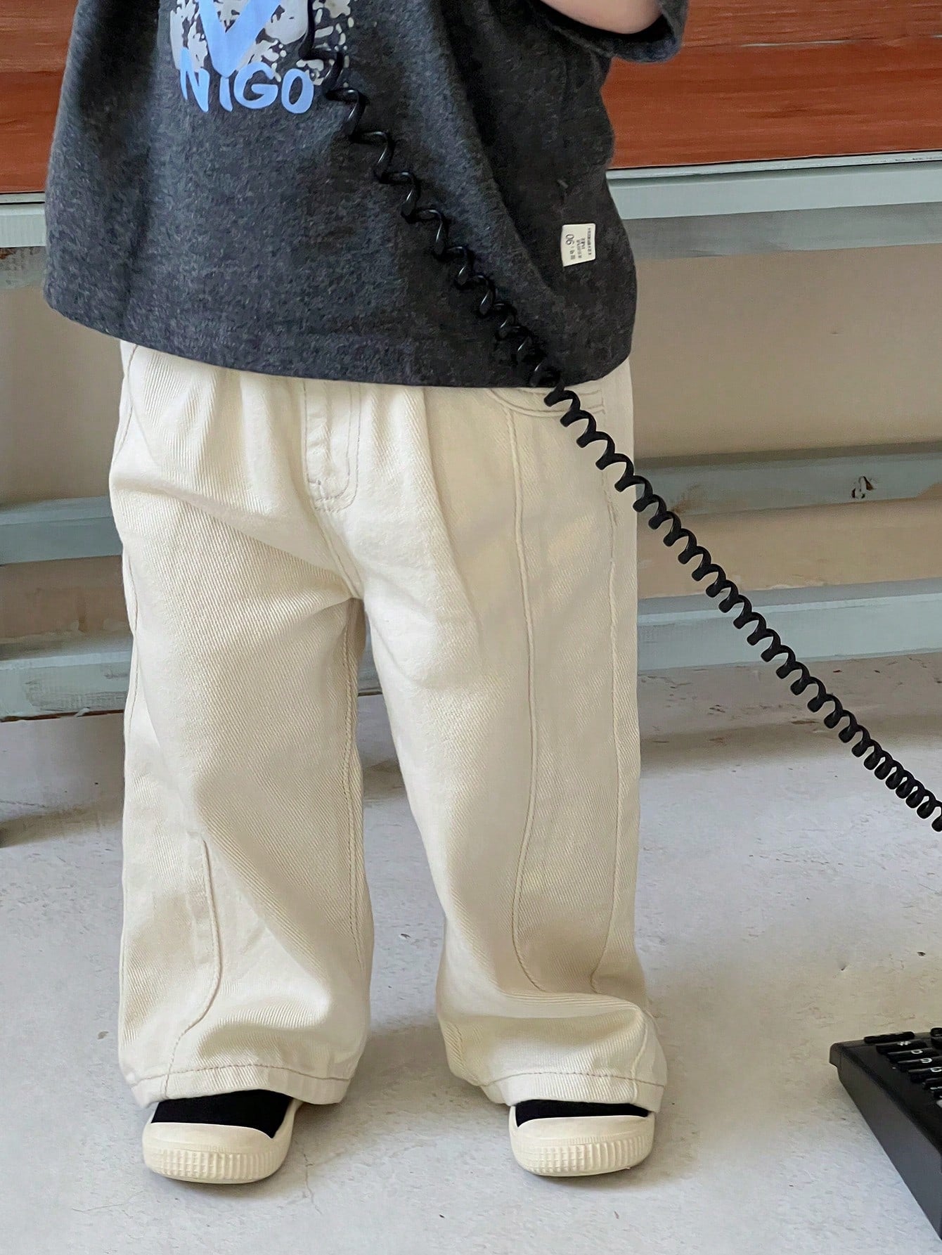 Boys Wide-Leg Elasticated Waist Denim Trousers - Ecru | 21 Century ...
