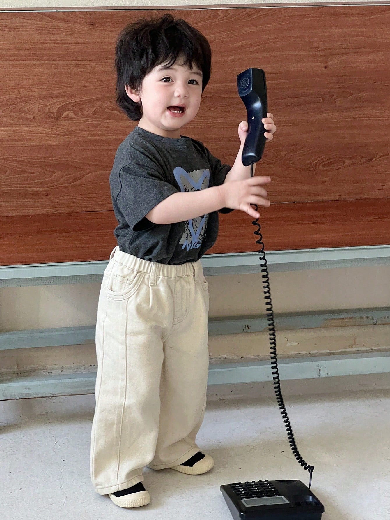 Boys Wide-Leg Elasticated Waist Denim Trousers - Ecru | 21 Century ...