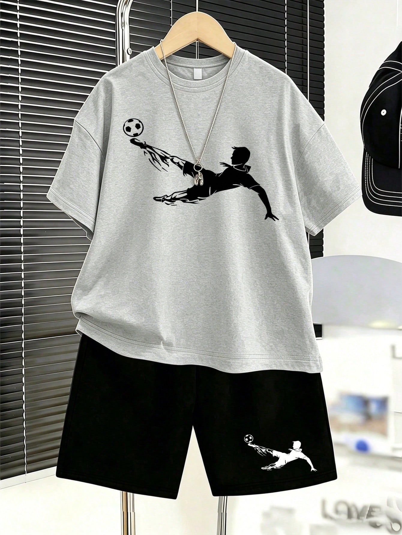 2pcs Boys Football Graphic Tee & Shorts Set - Slate | 21 Century Kids