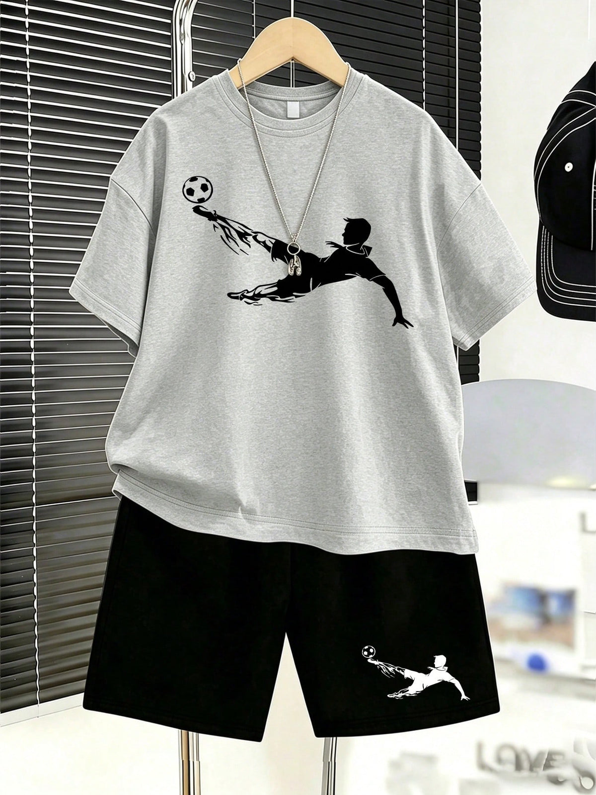 2pcs Boys Football Graphic Tee & Shorts Set - Slate | 21 Century Kids