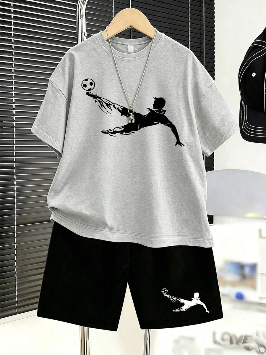 2pcs Boys Football Graphic Tee & Shorts Set - Slate | 21 Century Kids