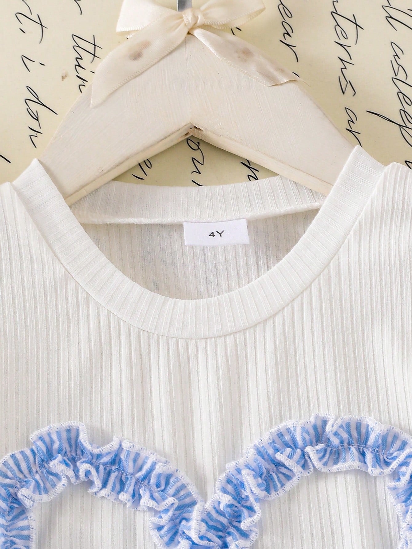 2pcs Little Girls Ruffle Tee & Seersucker Pleated Skirt Set - Ivory...