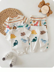 6pcs Baby Boys Dino & Safari Print Bodysuit & Pants Set - Ivory | 2...