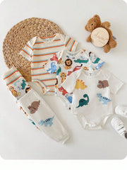 6pcs Baby Boys Dino & Safari Print Bodysuit & Pants Set - Ivory | 2...
