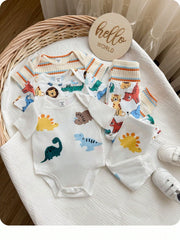 6pcs Baby Boys Dino & Safari Print Bodysuit & Pants Set - Ivory | 2...