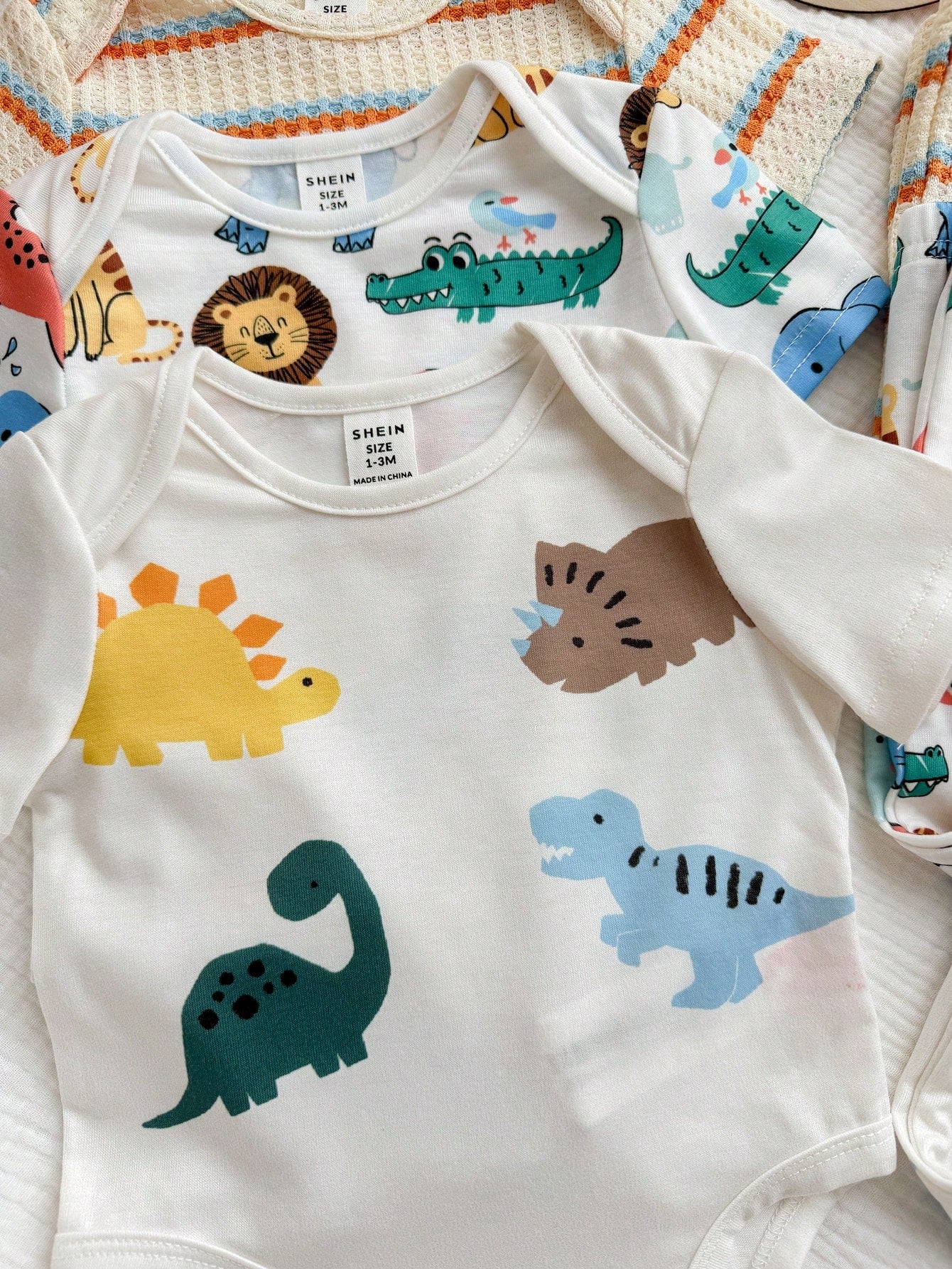 6pcs Baby Boys Dino & Safari Print Bodysuit & Pants Set - Ivory | 2...
