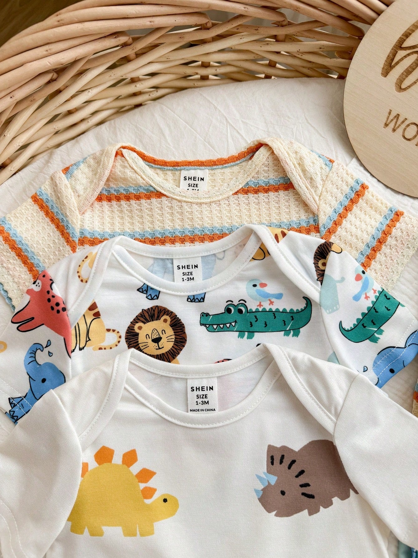 6pcs Baby Boys Dino & Safari Print Bodysuit & Pants Set - Ivory | 2...