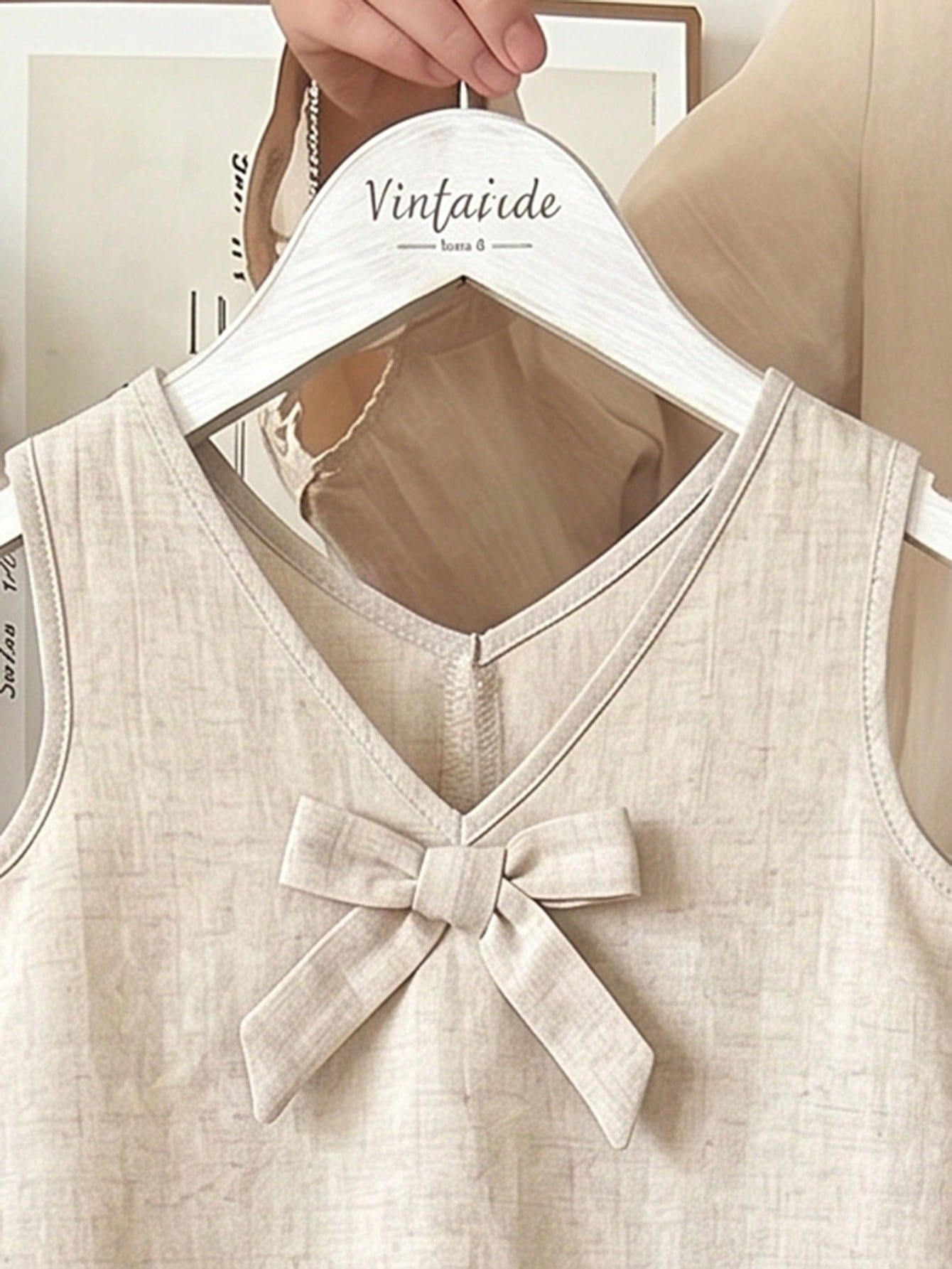 2pcs Big Girls Eyelet Linen Bow Tank Top & Wide-Leg Pants - Ecru | ...
