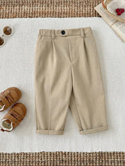Boys Pleated Chino Trousers with Cuffed Hem - Greige | 21 Century Kids