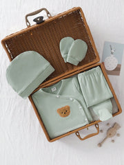 5pcs Baby Boys Bear Appliqué Wrap Top & Footed Pants Set - Sage | 2...