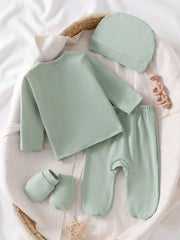 5pcs Baby Boys Bear Appliqué Wrap Top & Footed Pants Set - Sage | 2...