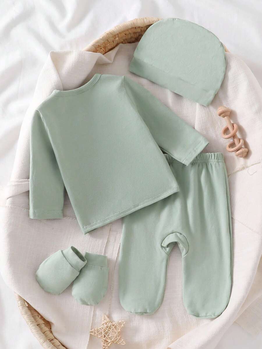 5pcs Baby Boys Bear Appliqué Wrap Top & Footed Pants Set - Sage | 2...