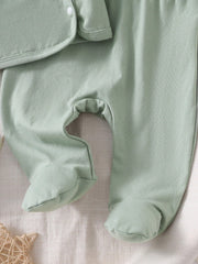 5pcs Baby Boys Bear Appliqué Wrap Top & Footed Pants Set - Sage | 2...