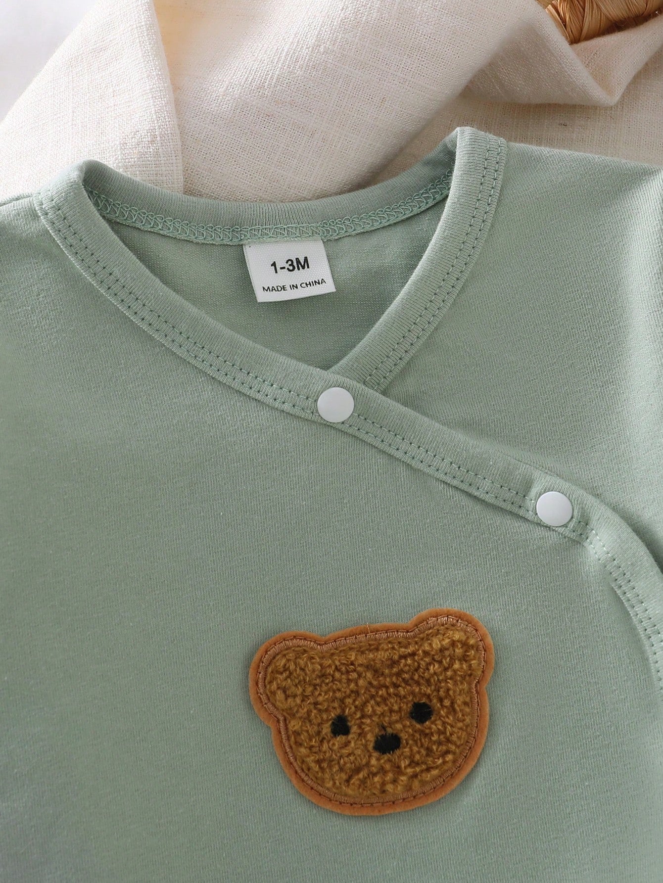 5pcs Baby Boys Bear Appliqué Wrap Top & Footed Pants Set - Sage | 2...