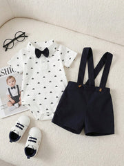 Baby Boys Sailboat Print Polo Bodysuit Suspender Set - Ivory