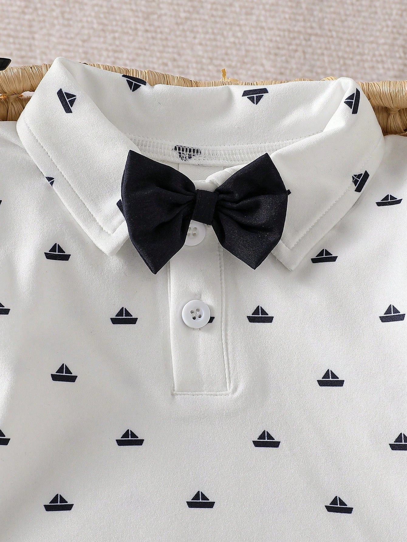 Baby Boys Sailboat Print Polo Bodysuit Suspender Set - Ivory