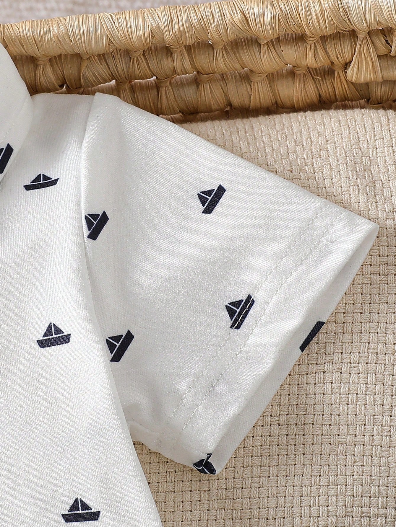 Baby Boys Sailboat Print Polo Bodysuit Suspender Set - Ivory
