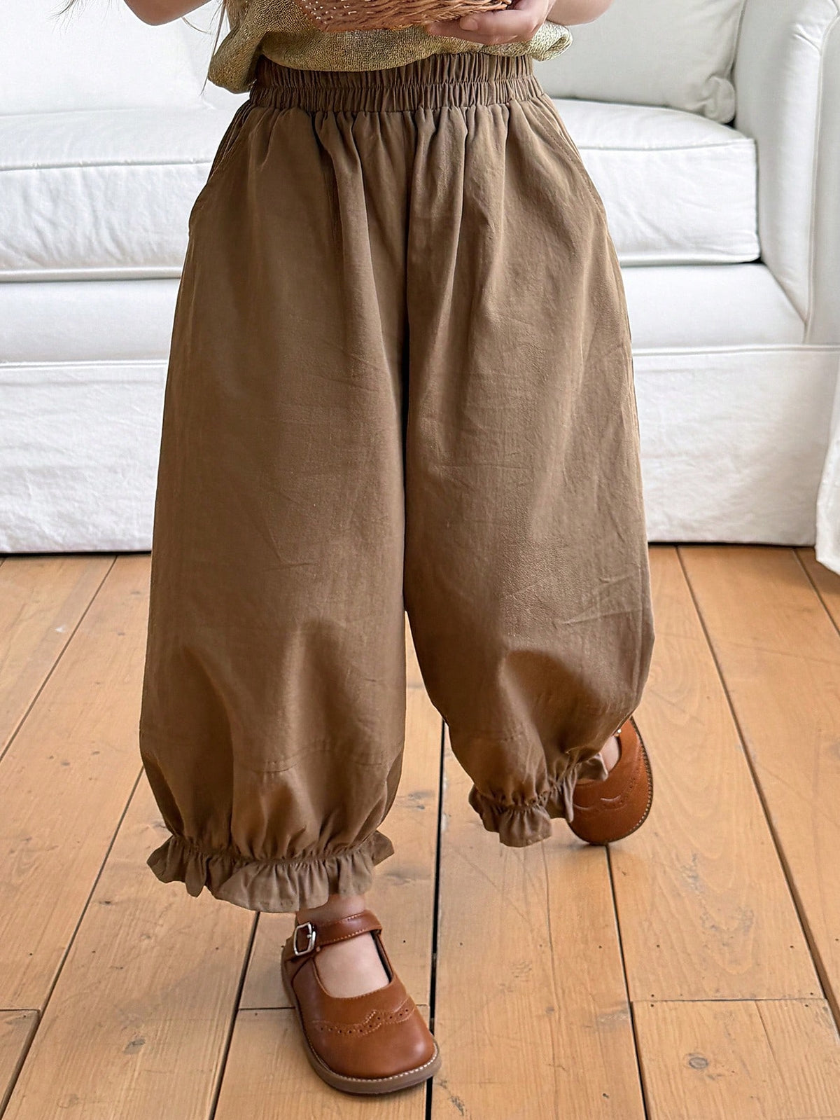 Little Girls Ruffle Hem Balloon Leg Pants - Wenge | 21 Century Kids