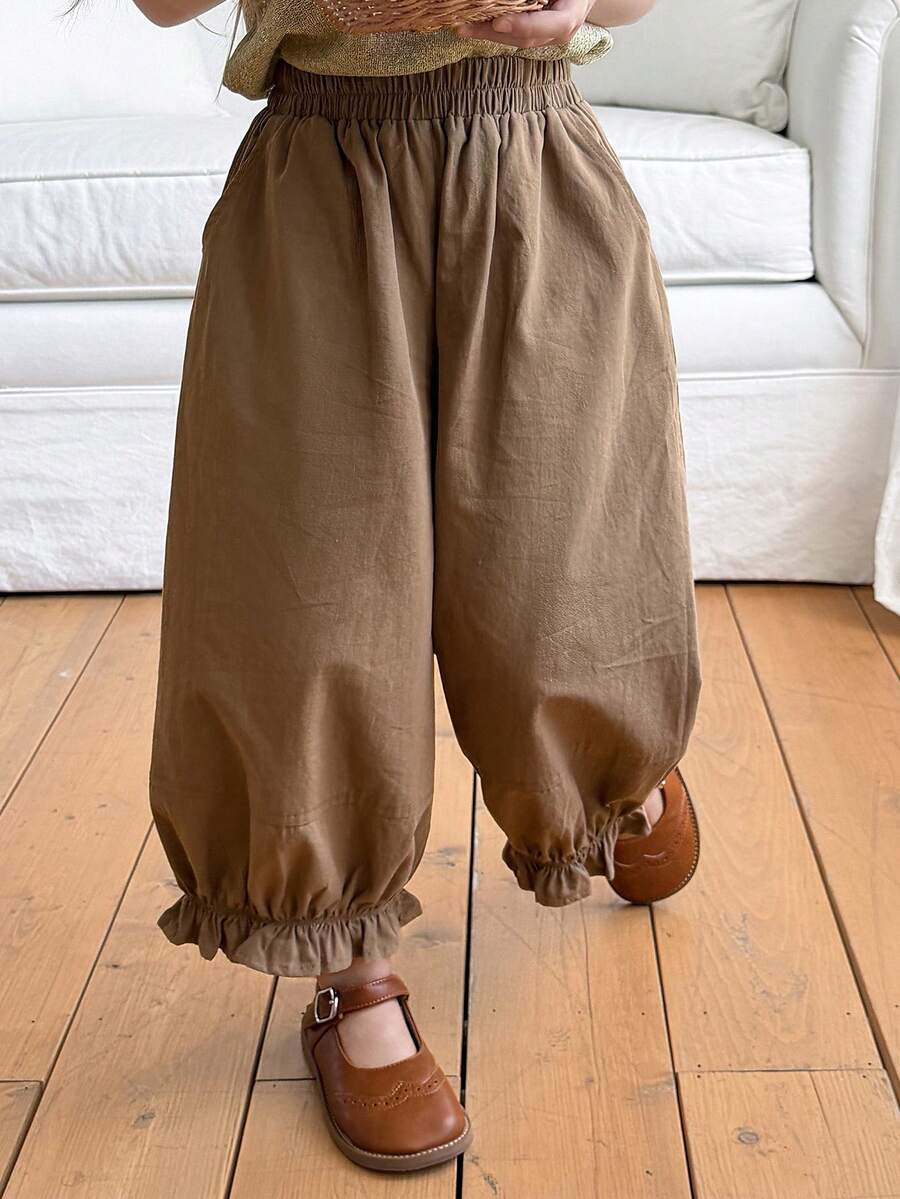 Little Girls Ruffle Hem Balloon Leg Pants - Wenge | 21 Century Kids