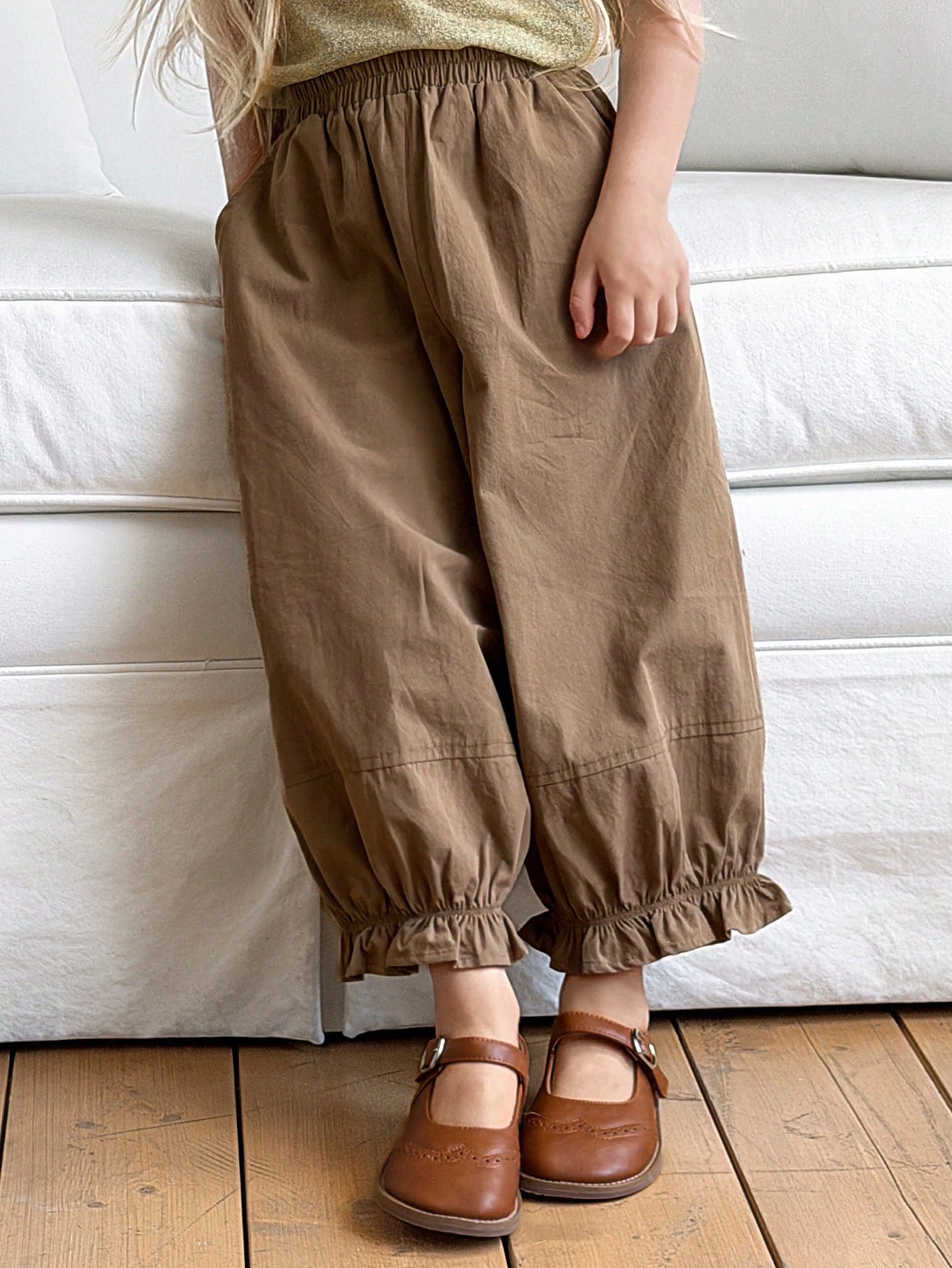 Little Girls Ruffle Hem Balloon Leg Pants - Wenge | 21 Century Kids