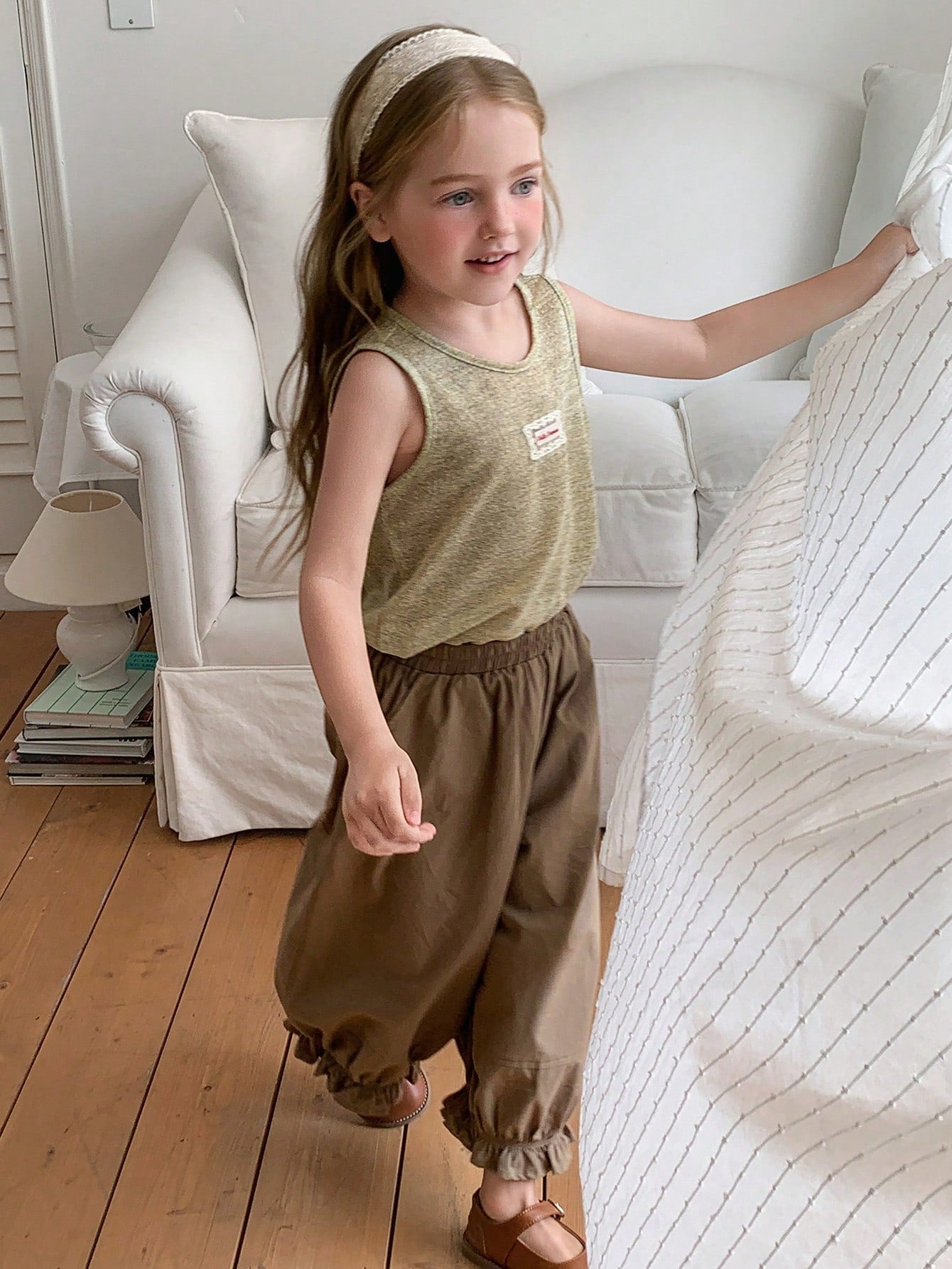 Little Girls Ruffle Hem Balloon Leg Pants - Wenge | 21 Century Kids