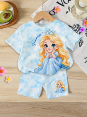 Girls Princess Tie-Dye T-Shirt & Shorts Set - Cerulean