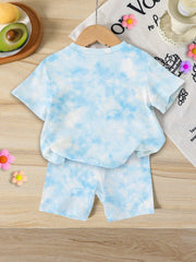Girls Princess Tie-Dye T-Shirt & Shorts Set - Cerulean