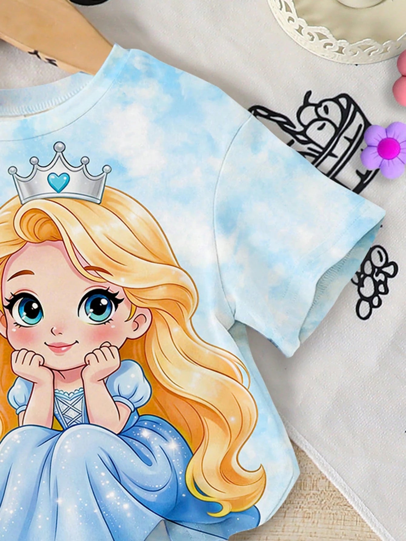 Girls Princess Tie-Dye T-Shirt & Shorts Set - Cerulean