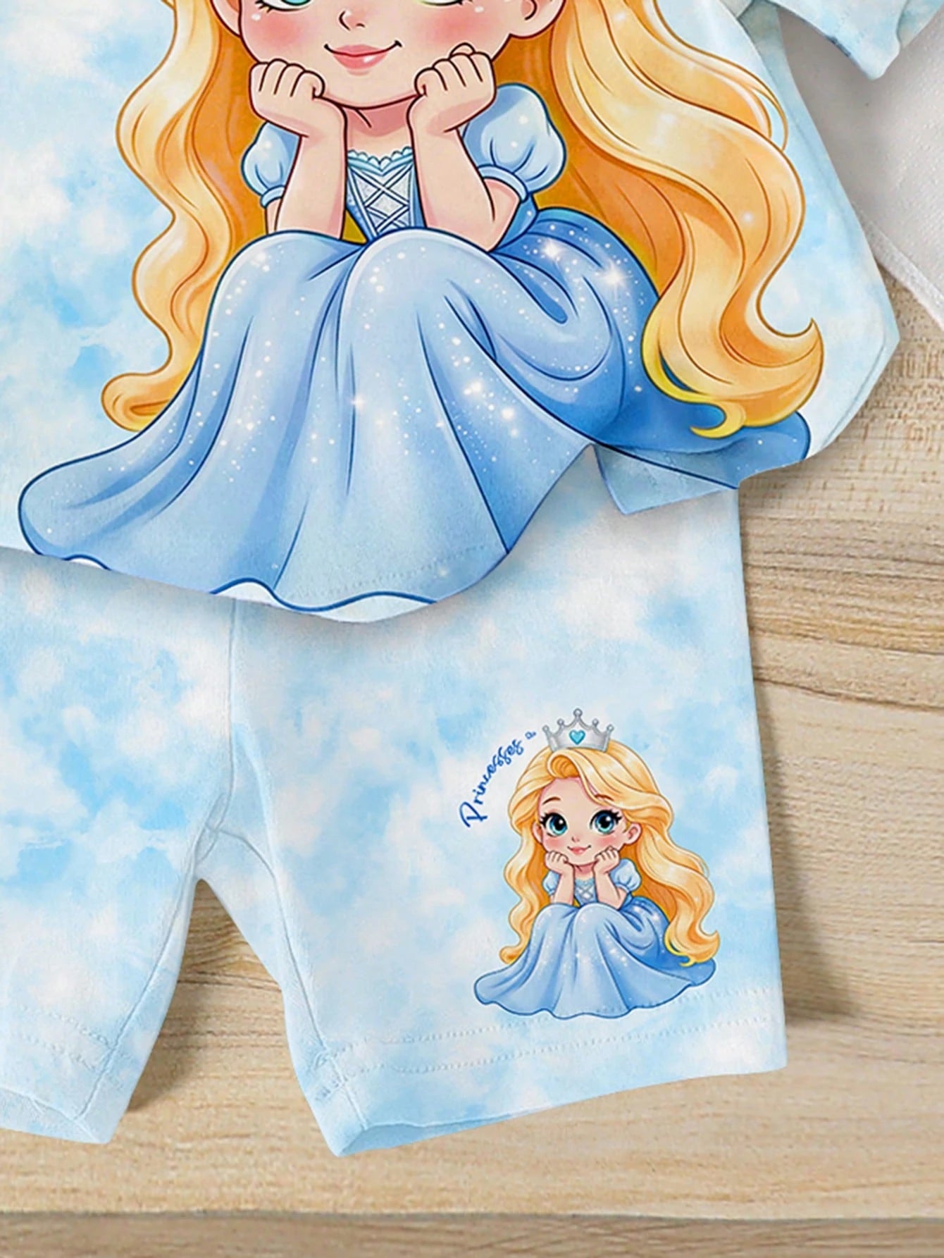 Girls Princess Tie-Dye T-Shirt & Shorts Set - Cerulean