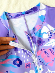 Big Girls Floral Print Zip-Front One-Piece Swimsuit - Wisteria | 21...