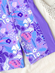 Big Girls Floral Print Zip-Front One-Piece Swimsuit - Wisteria | 21...