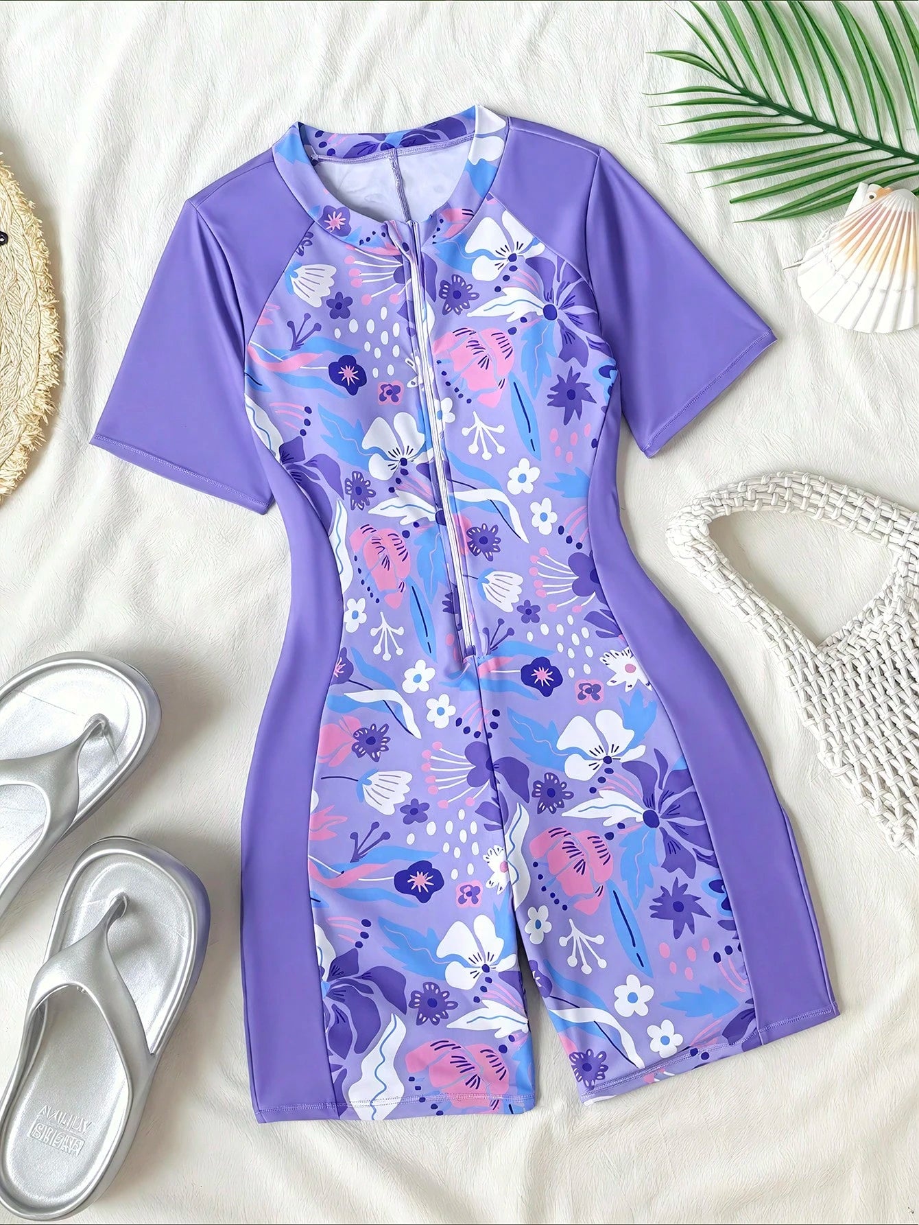 Big Girls Floral Print Zip-Front One-Piece Swimsuit - Wisteria | 21...