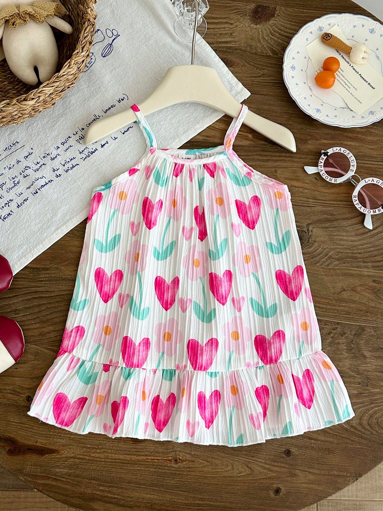 Girls Heart Print Tiered Ruffle Hem Cami Dress - Ivory | 21 Century...