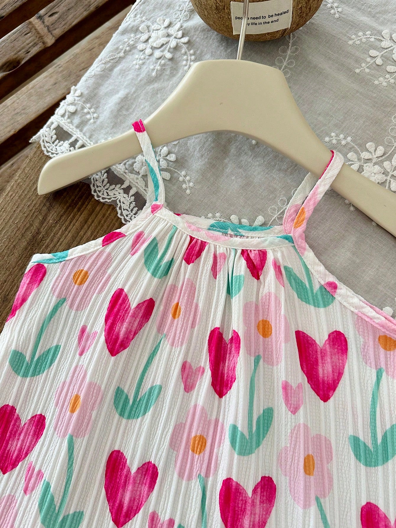 Girls Heart Print Tiered Ruffle Hem Cami Dress - Ivory | 21 Century...