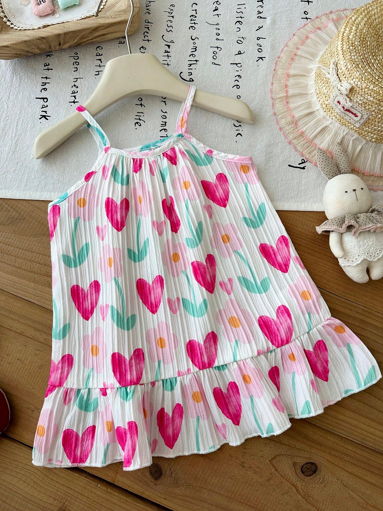 Girls Heart Print Tiered Ruffle Hem Cami Dress - Ivory | 21 Century...