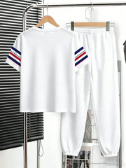 2pcs Big Boys Cowboy Print Varsity Tee & Jogger Set - Ivory | 21 Ce...