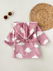 Baby Girls Cloud Print Fleece Hooded Tie-Front Robe - Dusty Rose | ...