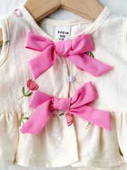 2pcs Baby Girls Tulip Print Bow Peplum Top & Shorts Set - Ivory | 2...
