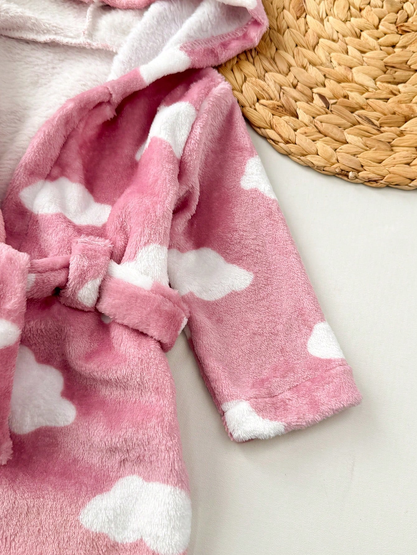 Baby Girls Cloud Print Fleece Hooded Tie-Front Robe - Dusty Rose | ...