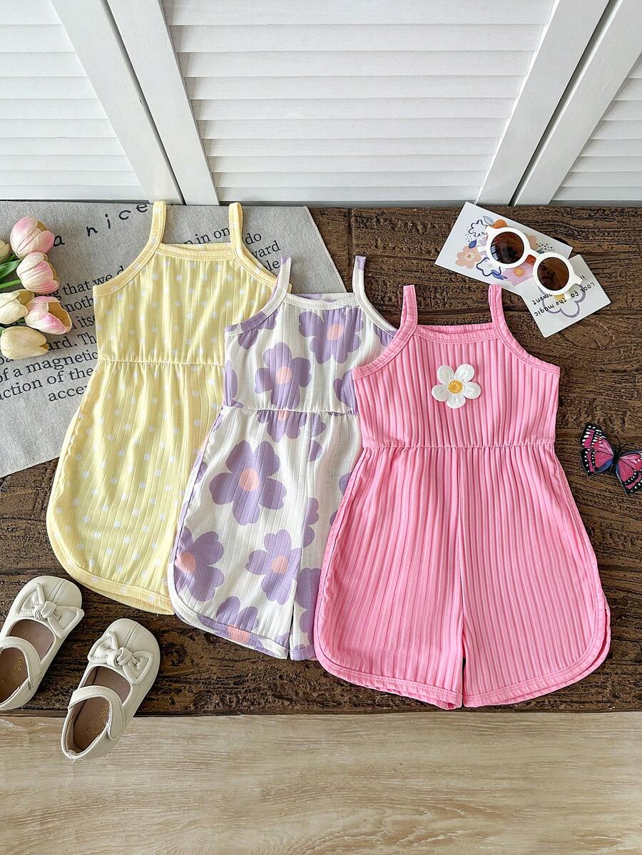 Baby Girls Floral Spaghetti Strap Romper Set - Buttercup