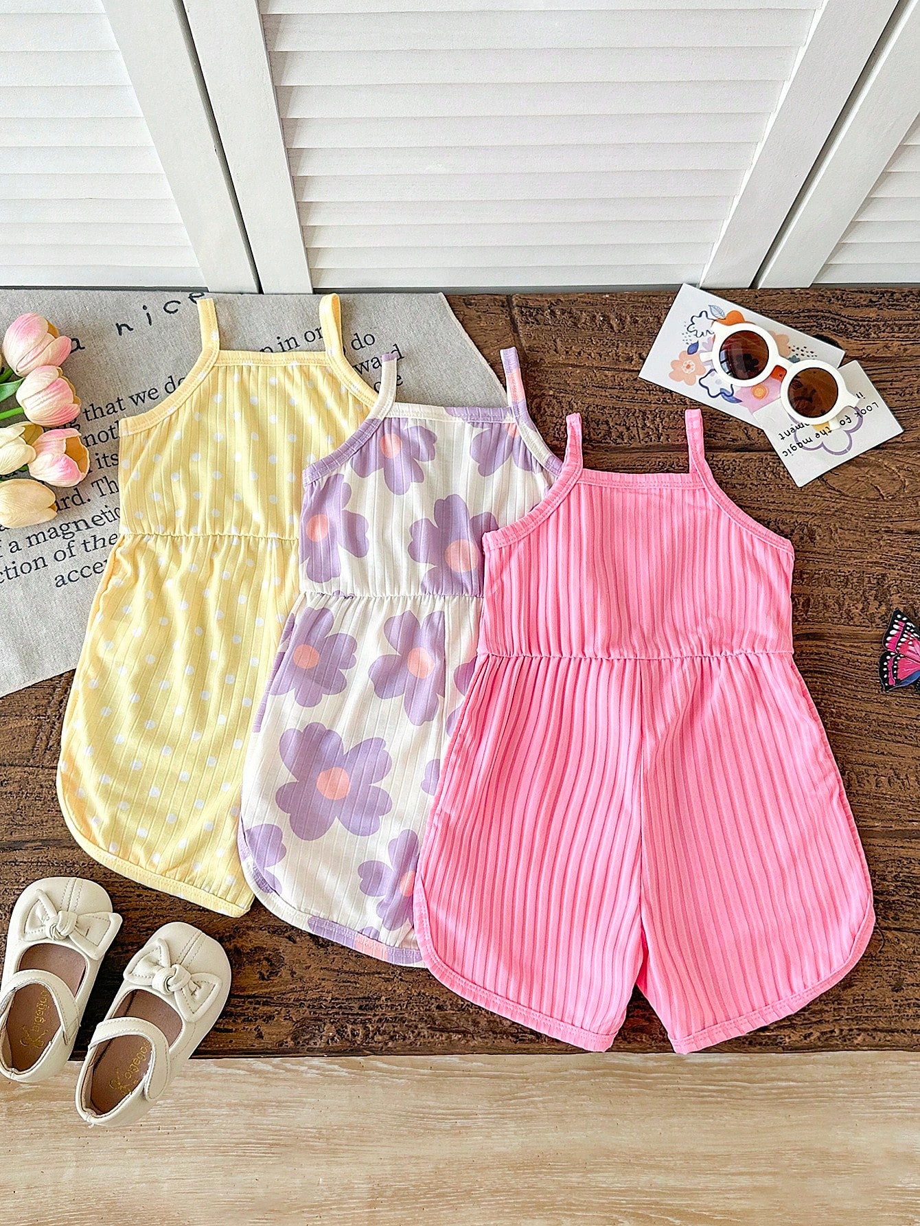 Baby Girls Floral Spaghetti Strap Romper Set - Buttercup