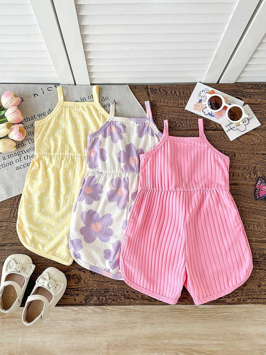 Baby Girls Floral Spaghetti Strap Romper Set - Buttercup