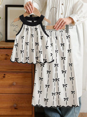 Girls Bow Print Halter Top & Wide-Leg Pants Set - Ivory