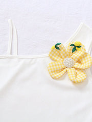 2pcs Big Girls Ribbed Camisole & Lemon Gingham Shorts Set - Butterc...