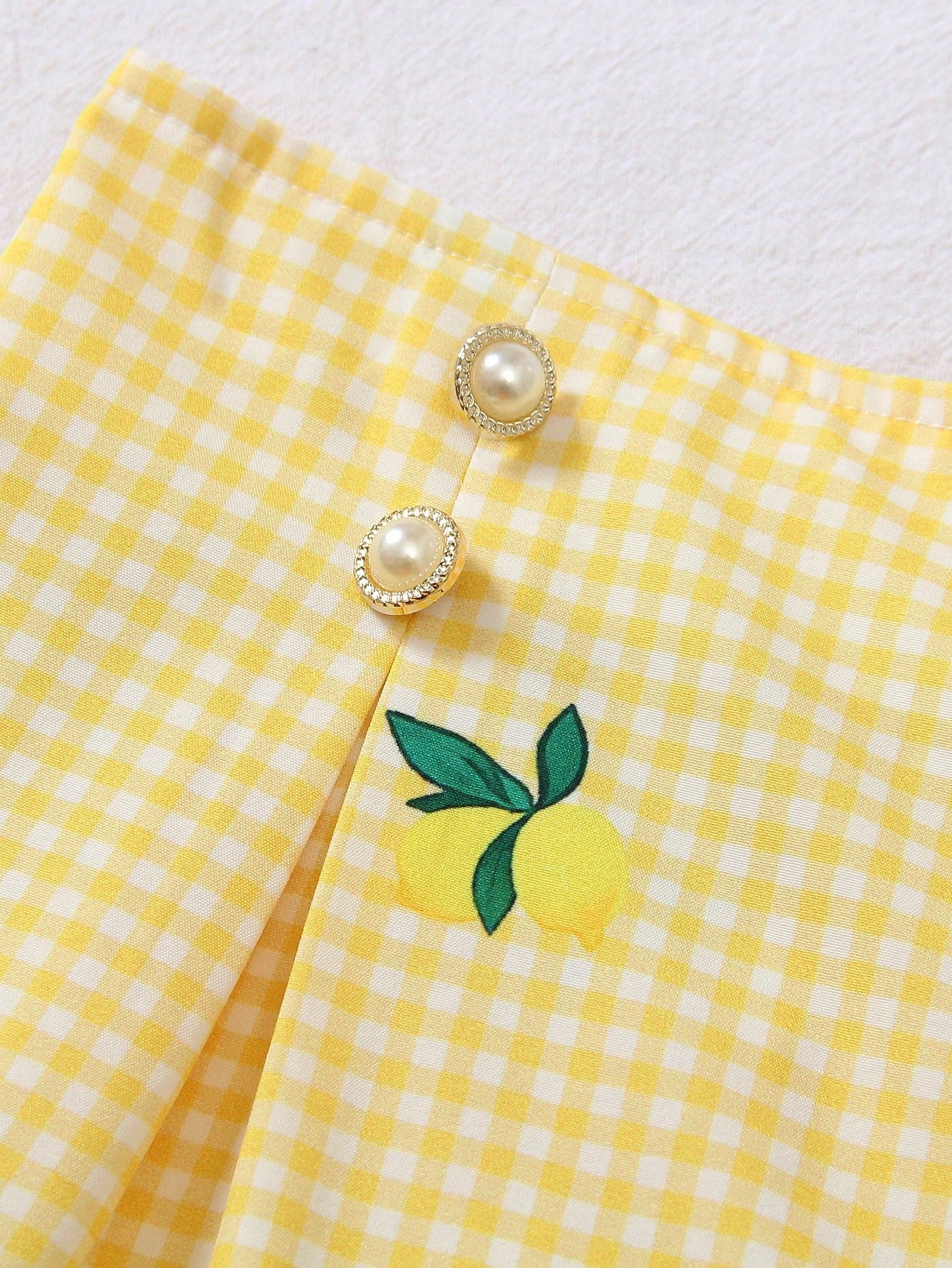 2pcs Big Girls Ribbed Camisole & Lemon Gingham Shorts Set - Butterc...