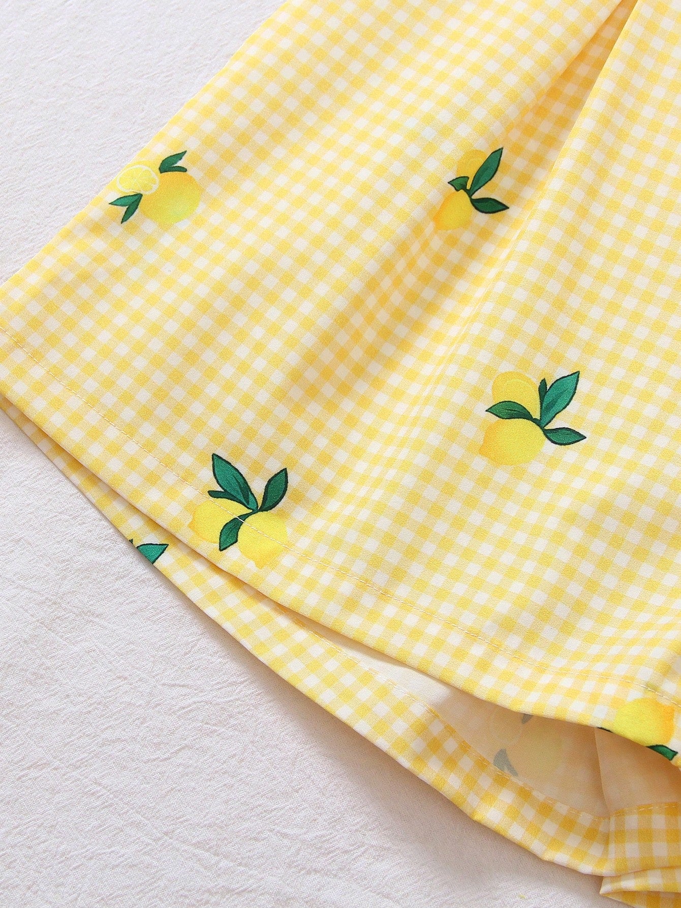 2pcs Big Girls Ribbed Camisole & Lemon Gingham Shorts Set - Butterc...