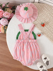 2pcs Baby Girls Watermelon Appliqué Seersucker Romper & Hat Set - B...